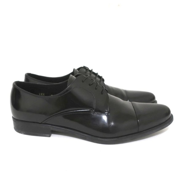 Prada Cap Toe Oxfords Black Spazzolato Leather Size 7.5 Lace-Up Loafers - Picture 2 of 10